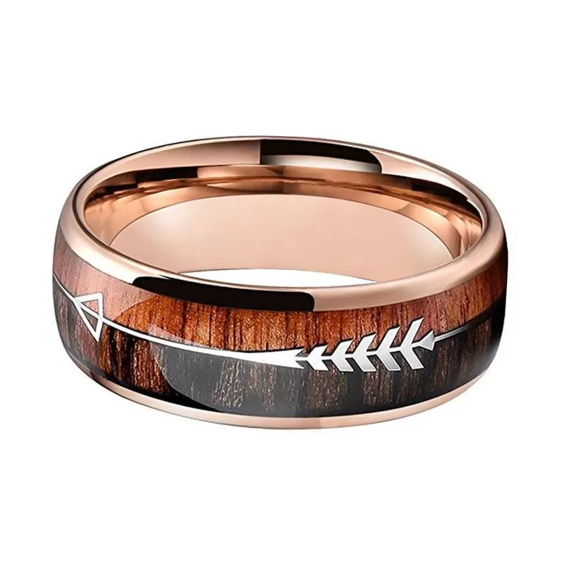 8mm Arrow and Double Wood Inlay Tungsten Ring