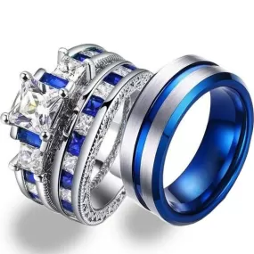 8mm Blue/Silver and Blue/White Rhinestone & Cubic Zirconia Stainless Steel Wedding Bands