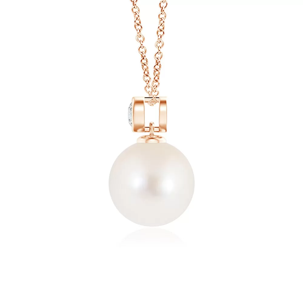 8mm Freshwater Cultured Pearl Pendant with Bezel Set Moissanite