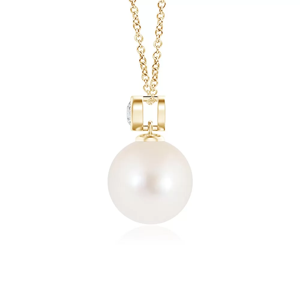 8mm Freshwater Cultured Pearl Pendant with Bezel Set Moissanite