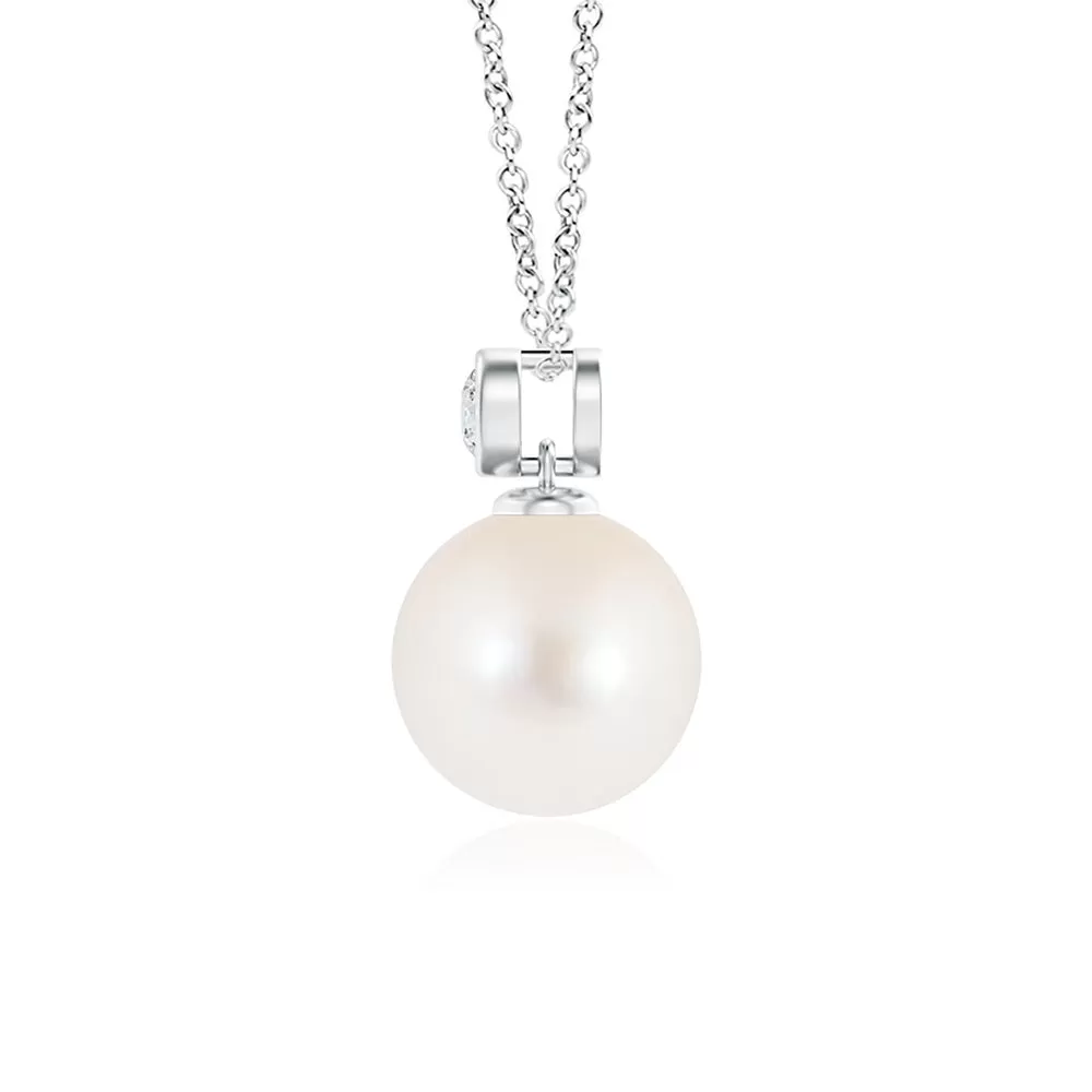 8mm Freshwater Cultured Pearl Pendant with Bezel Set Moissanite