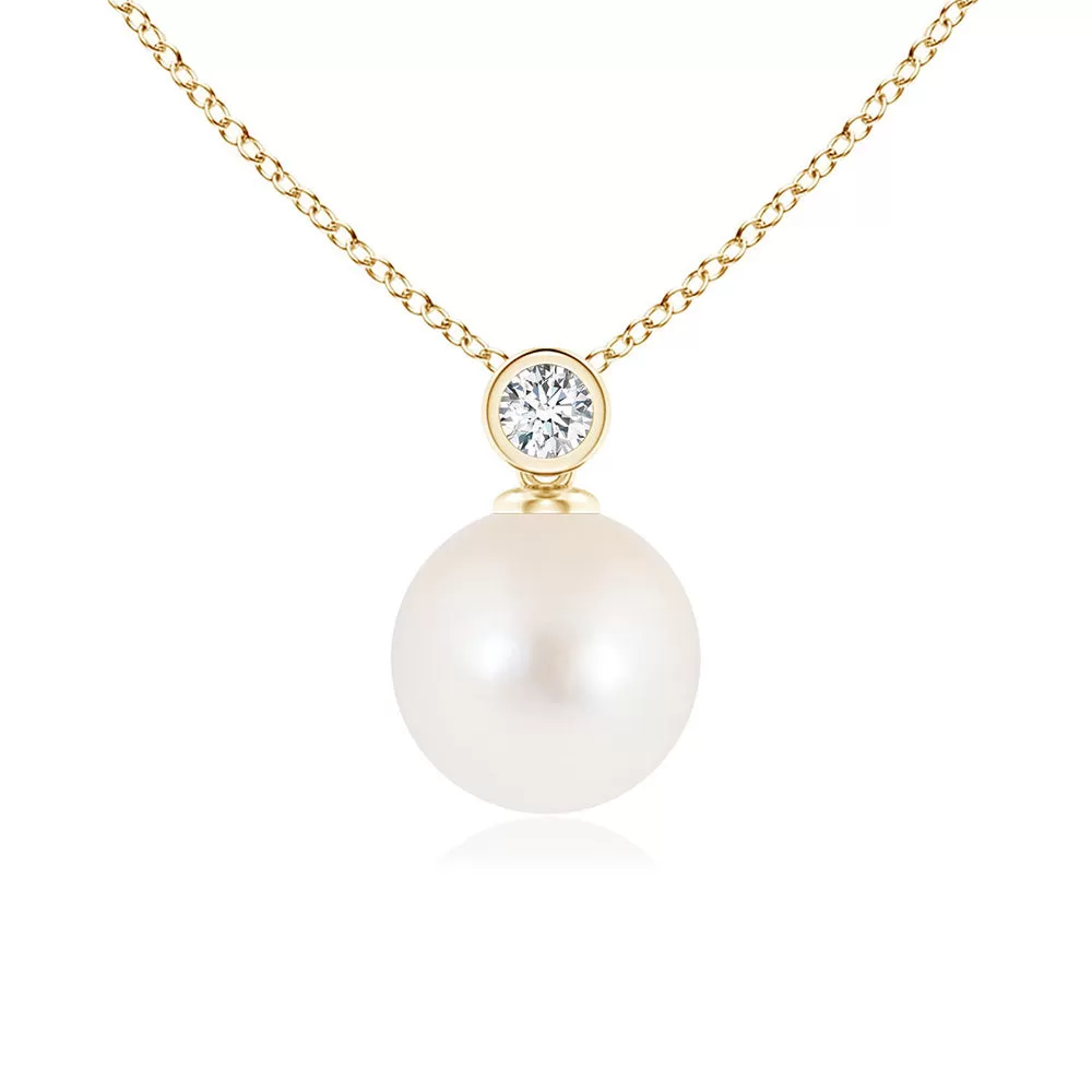 8mm Freshwater Cultured Pearl Pendant with Bezel Set Moissanite