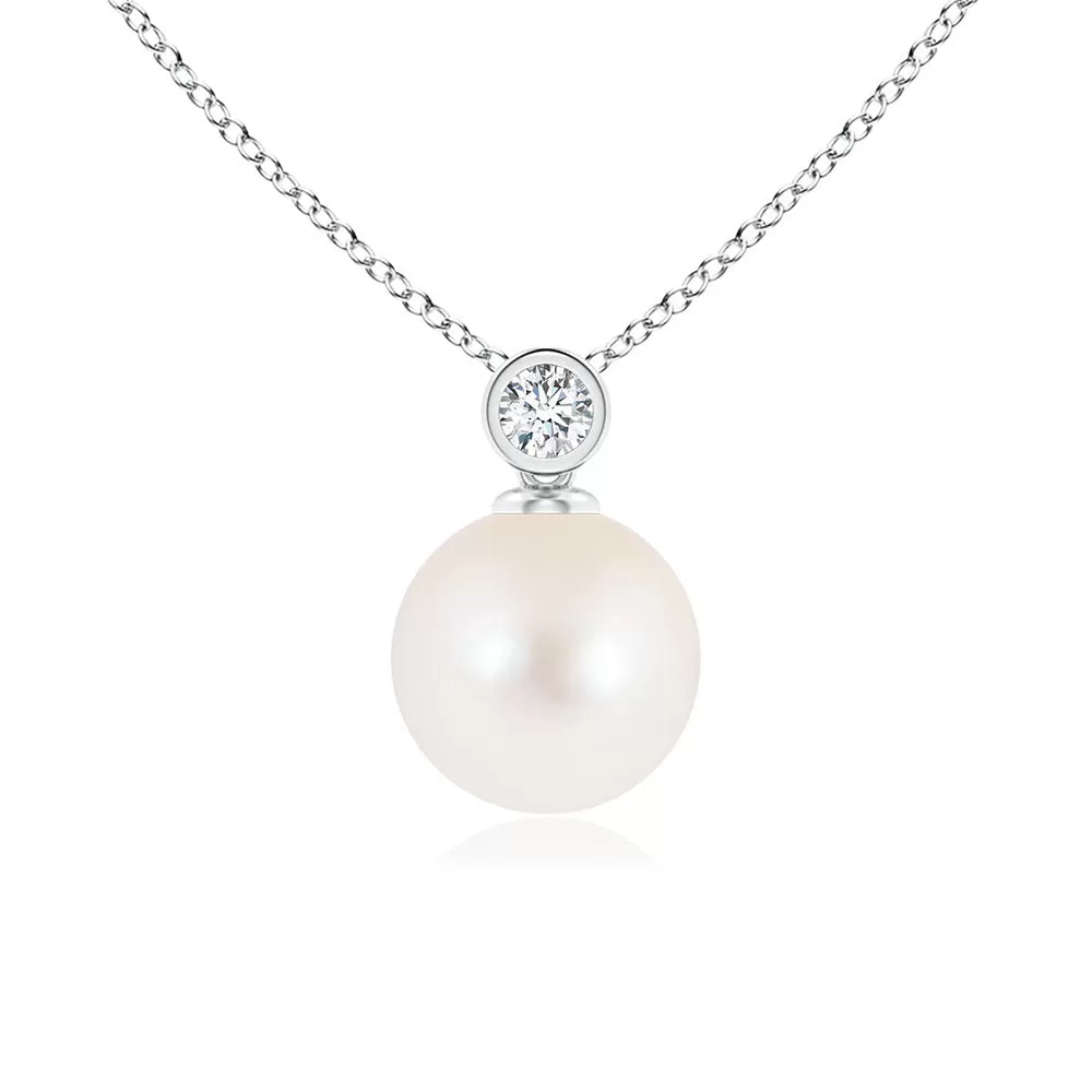 8mm Freshwater Cultured Pearl Pendant with Bezel Set Moissanite