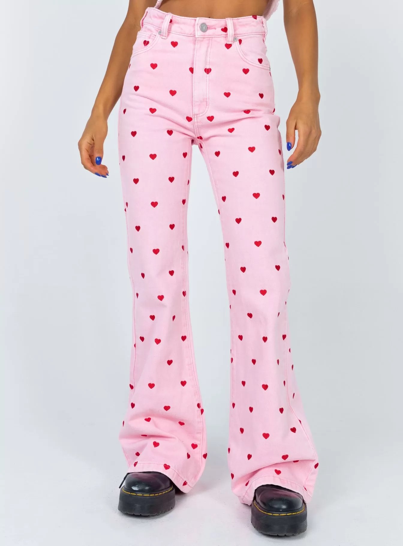 Abrand Double Oh Flare Jeans Pink Heart