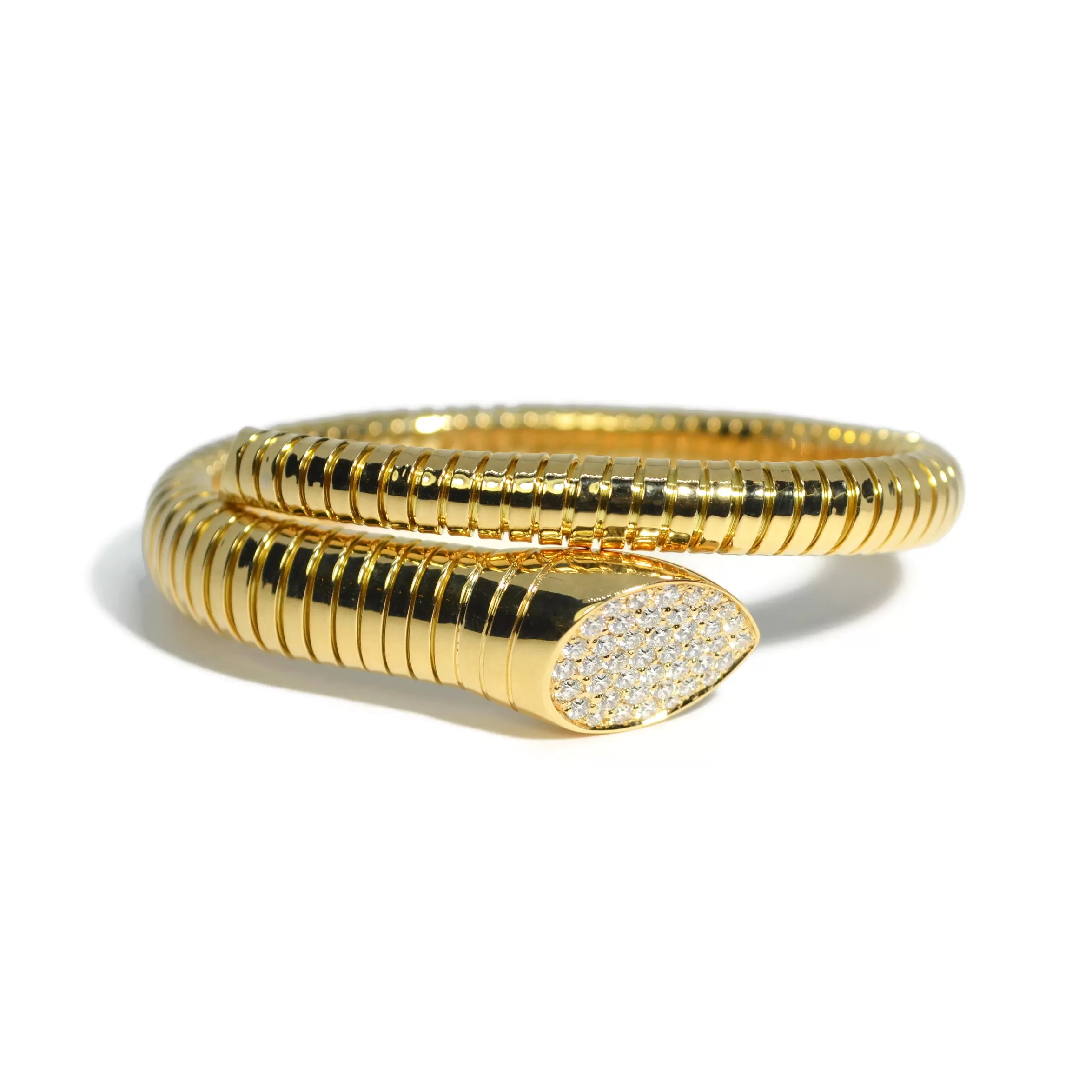 AFJ Gold Collection - Tubogas Cuff Bracelet with Diamonds, 18k Yellow Gold