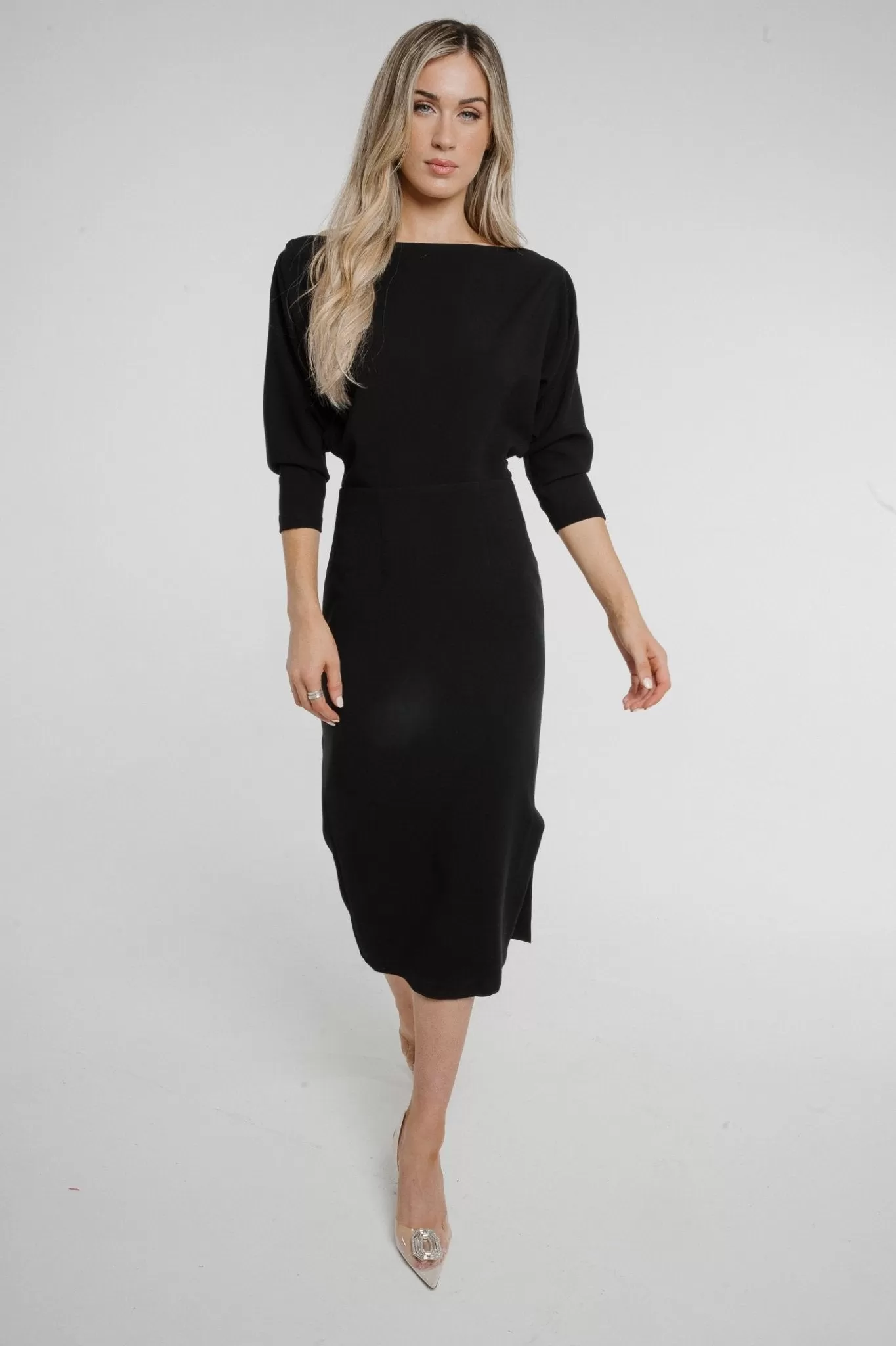 Alana Off Shoulder Midi Dress In Black