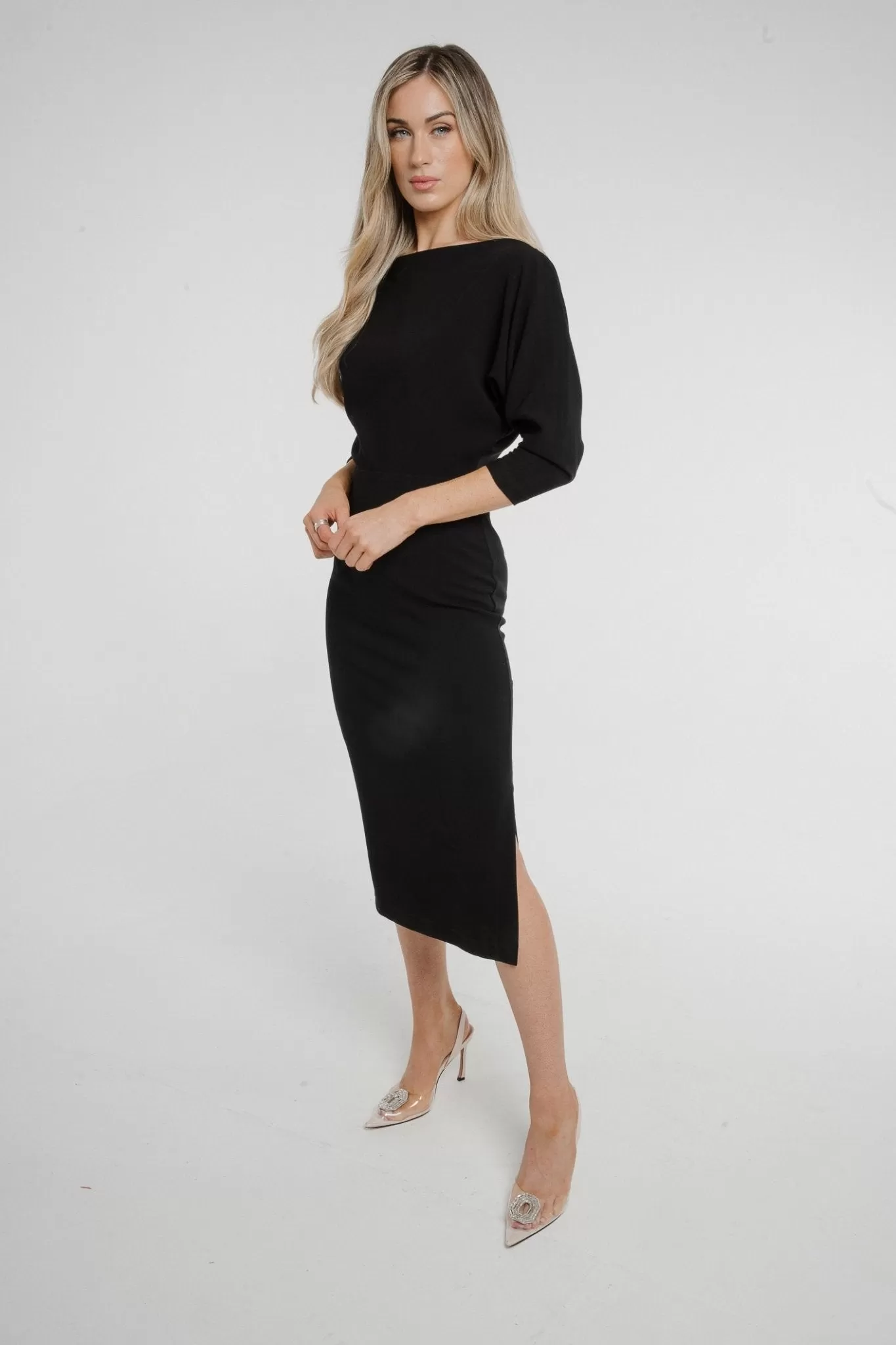 Alana Off Shoulder Midi Dress In Black