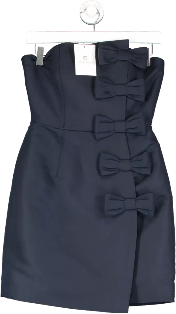 ALEXIA MARÍA Blue Daniela Silk Faille Mini Dress Navy UK 6