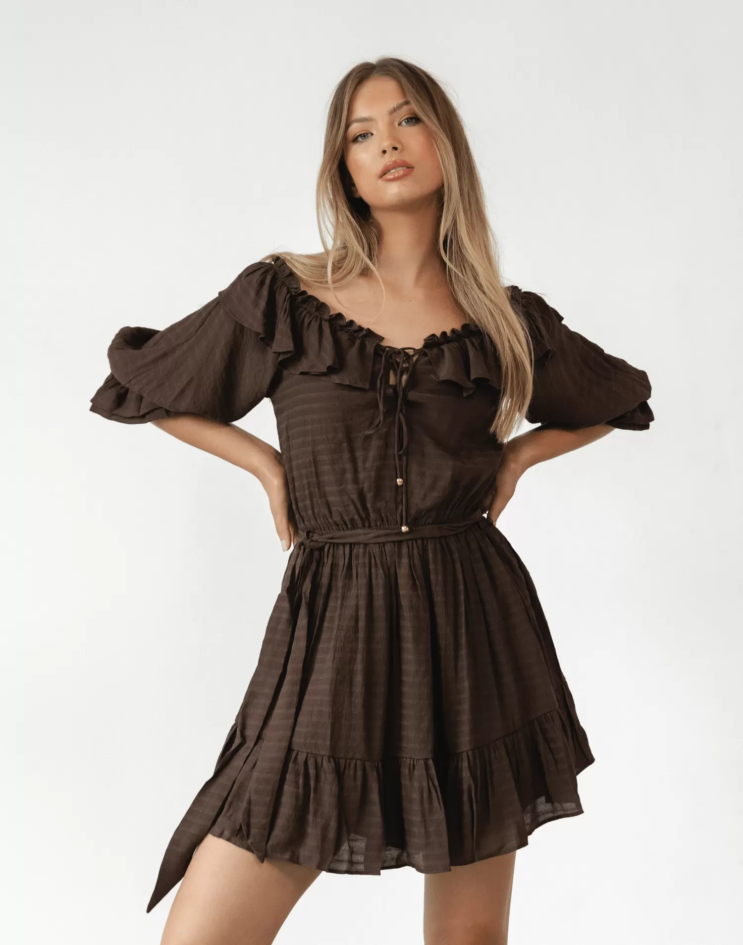 Allery Mini Dress (Brown)