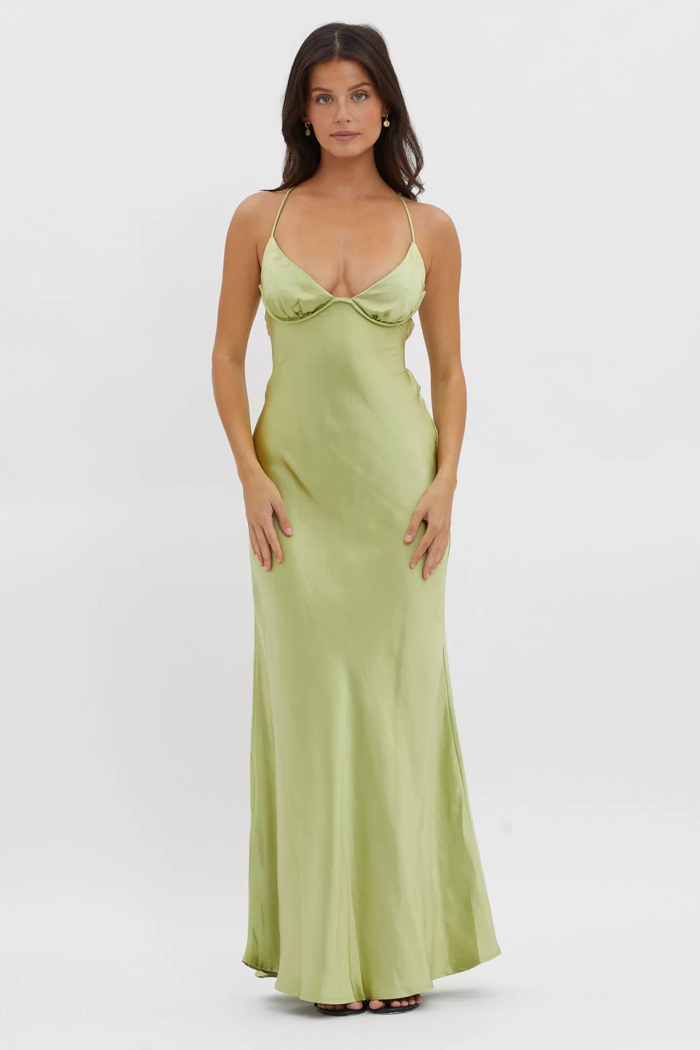 Alora Tie-Up Back Maxi Dress Olive