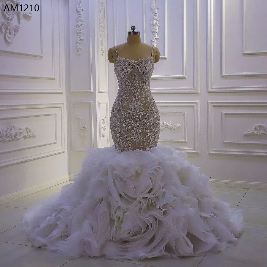 AM1210 Beaded Tiered Mermaid luxury Wedding Dress