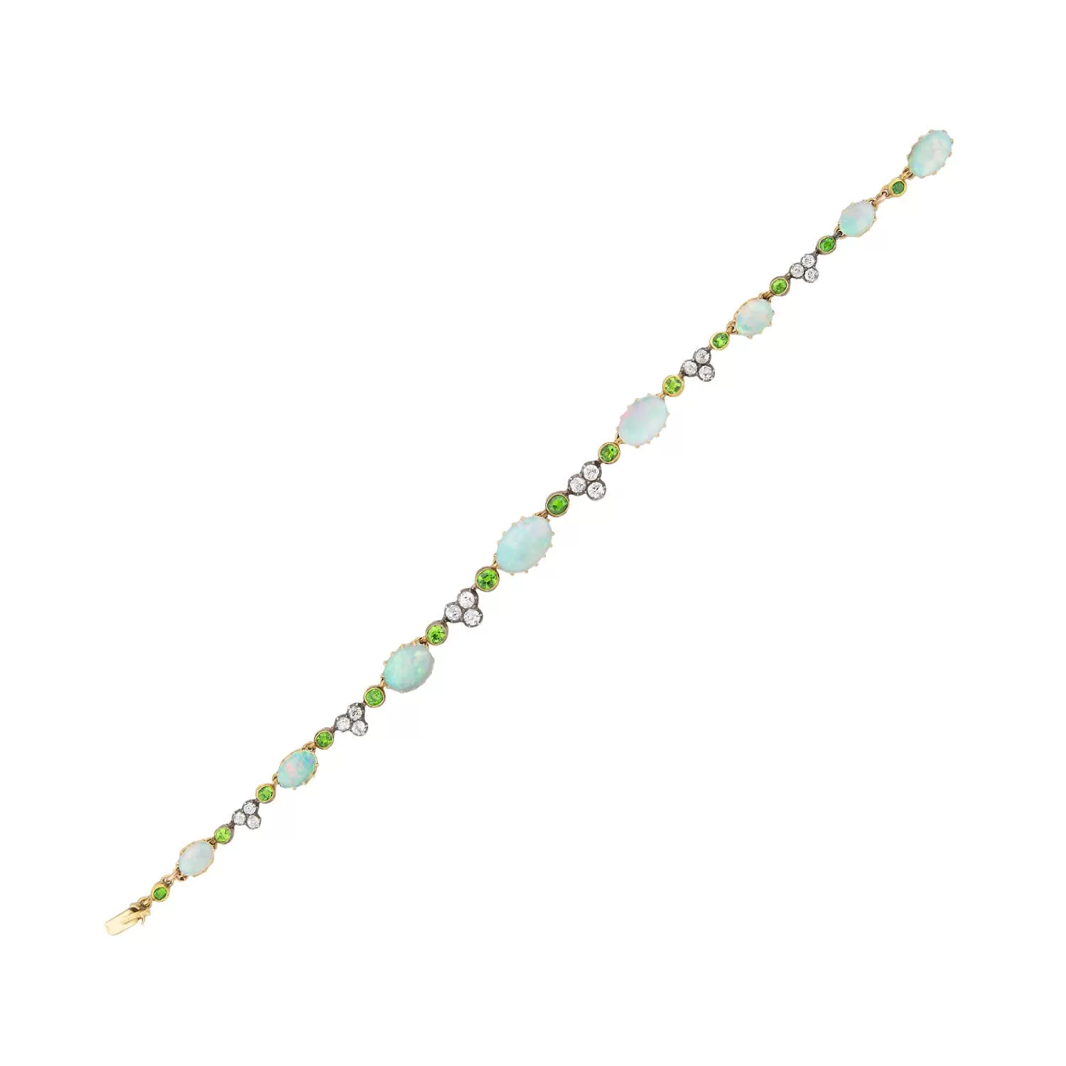 Art Nouveau 18kt/Sterling Opal, Diamond   Demantoid Garnet Bracelet