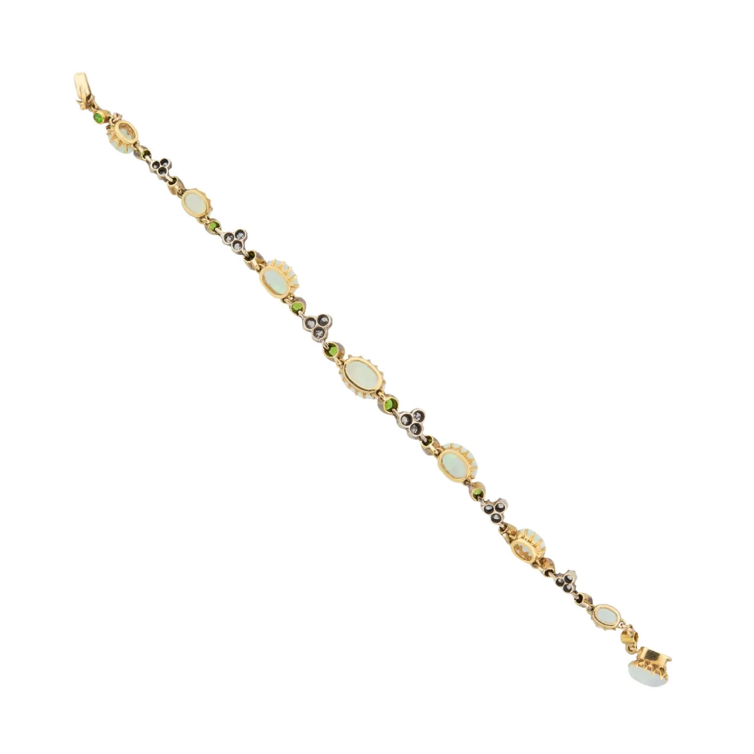 Art Nouveau 18kt/Sterling Opal, Diamond   Demantoid Garnet Bracelet