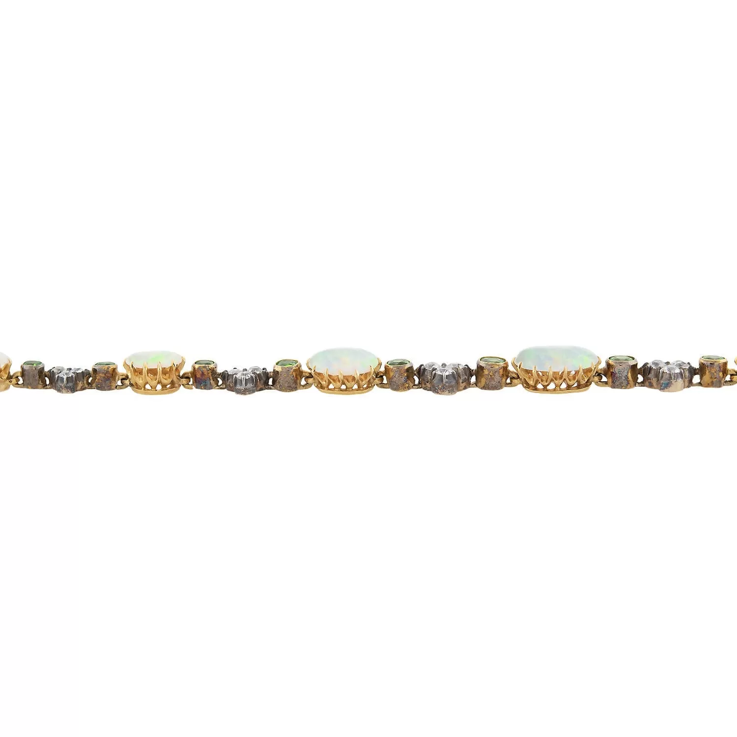 Art Nouveau 18kt/Sterling Opal, Diamond   Demantoid Garnet Bracelet