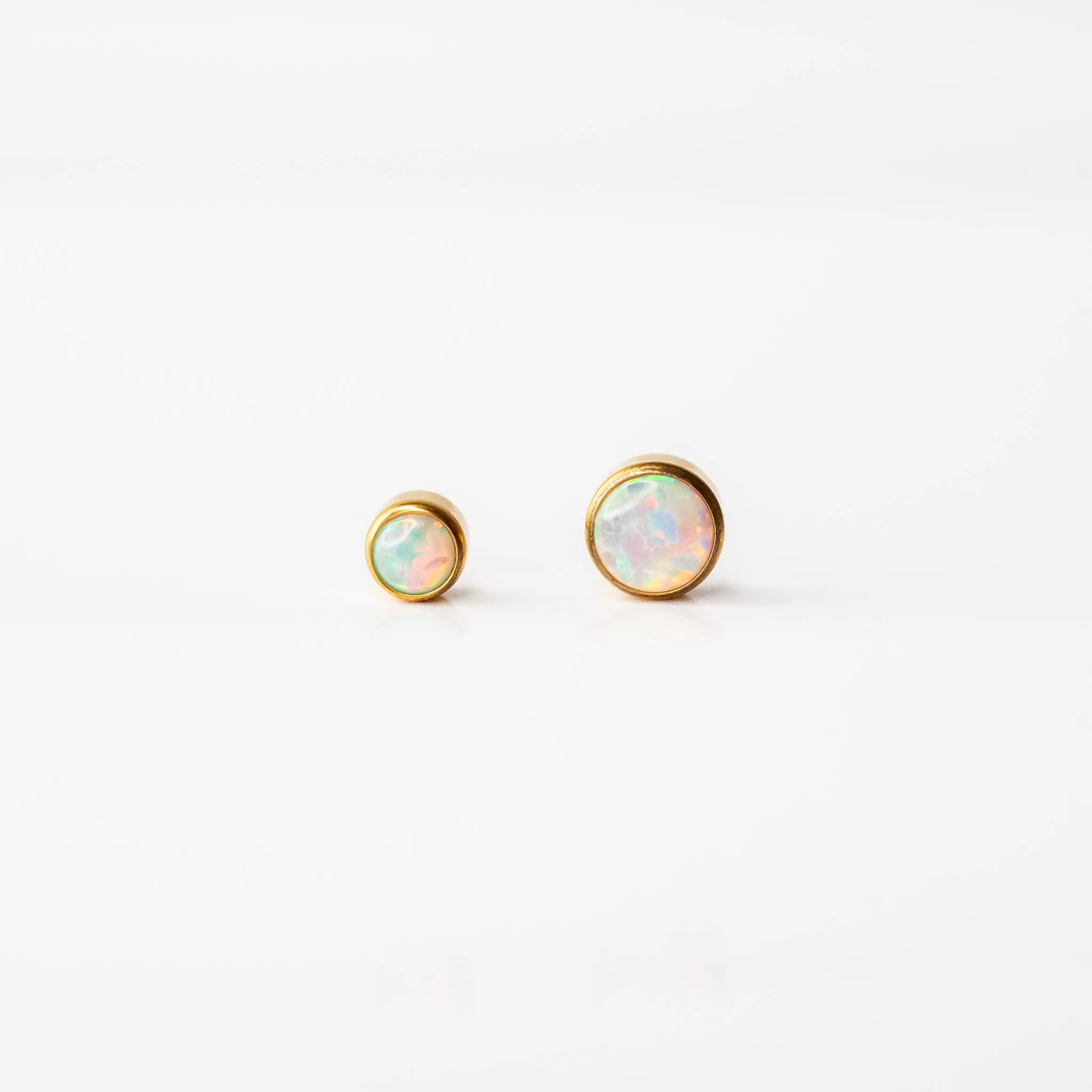 Aurora Round Opal Bezel Set Flat Back Sleeper Earrings