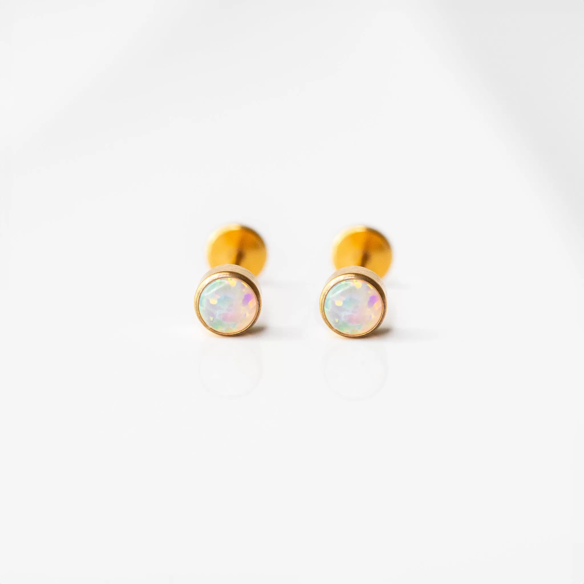 Aurora Round Opal Bezel Set Flat Back Sleeper Earrings