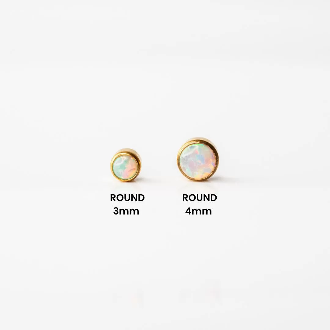 Aurora Round Opal Bezel Set Flat Back Sleeper Earrings