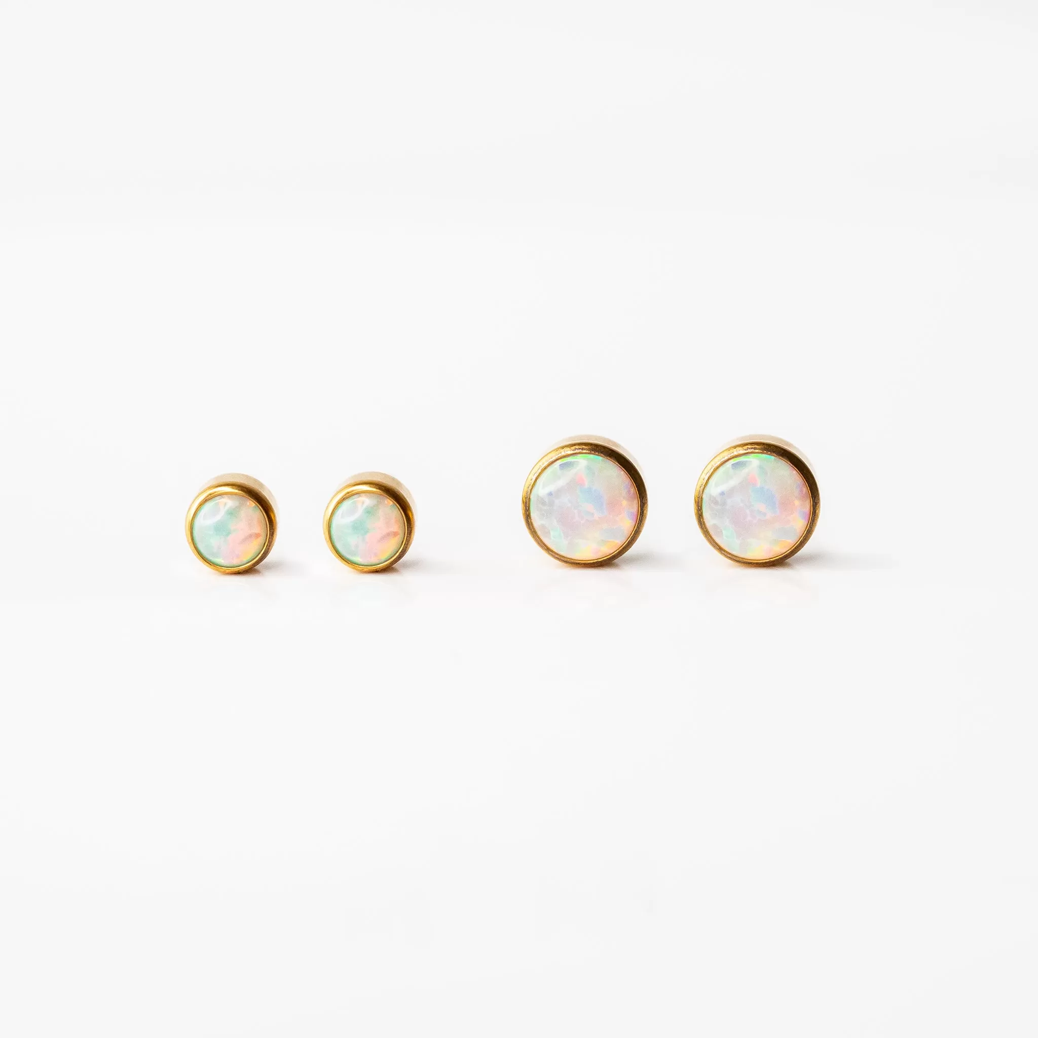 Aurora Round Opal Bezel Set Flat Back Sleeper Earrings