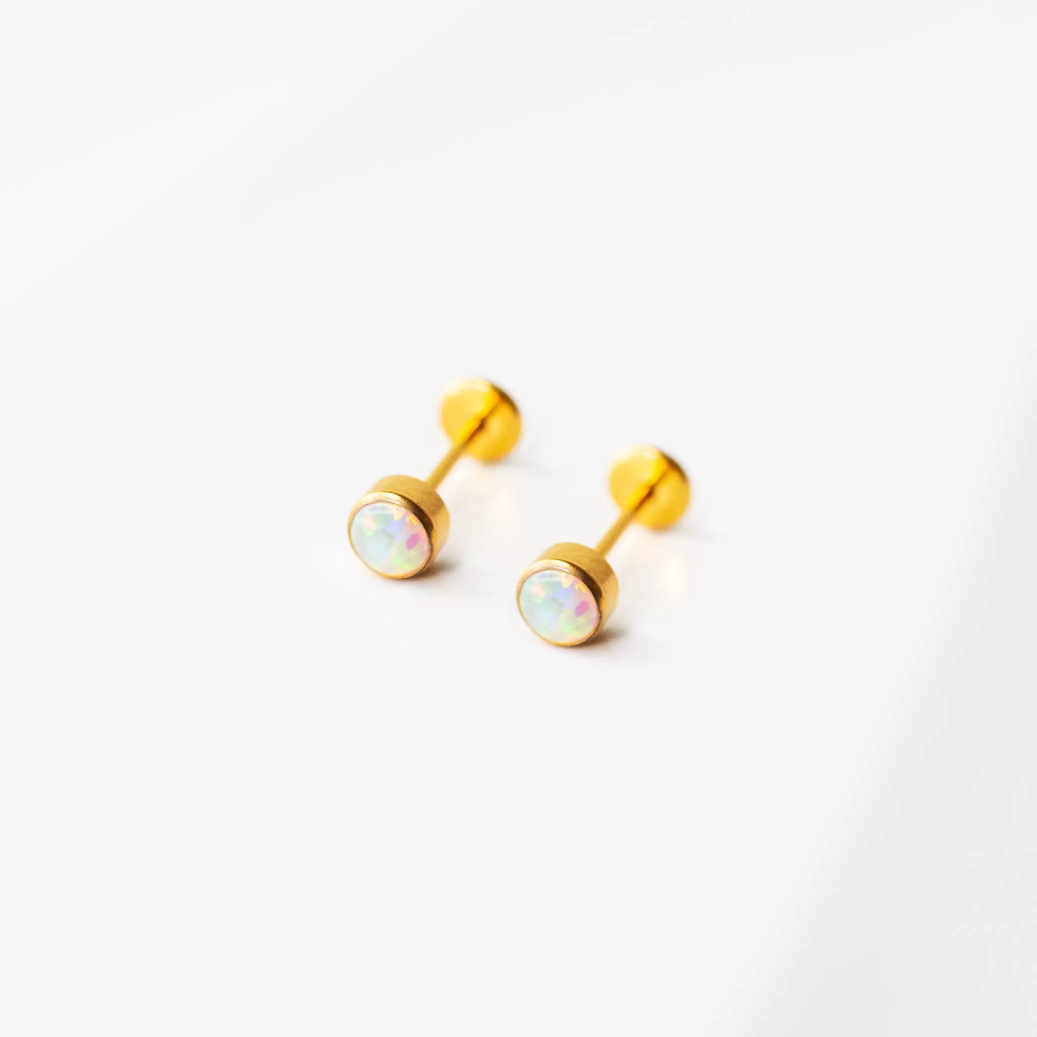 Aurora Round Opal Bezel Set Flat Back Sleeper Earrings