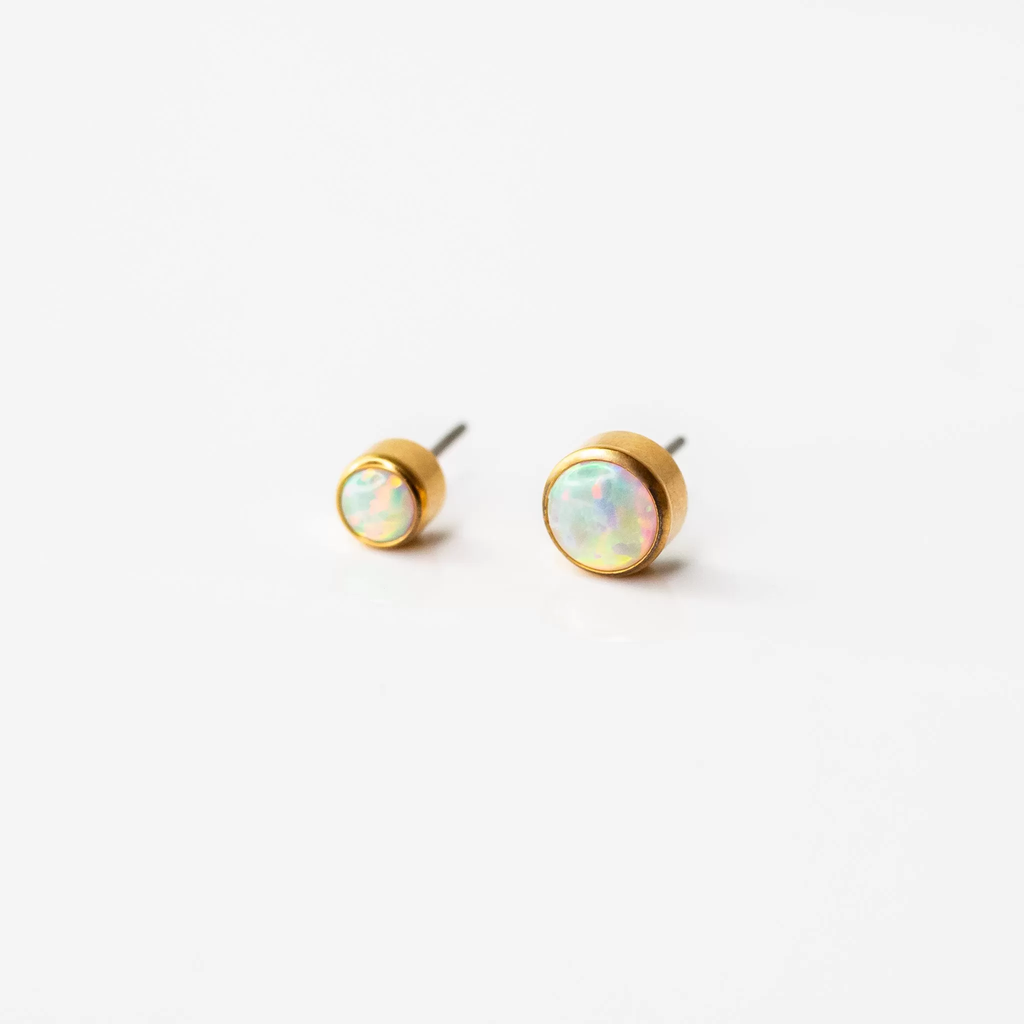 Aurora Round Opal Bezel Set Flat Back Sleeper Earrings