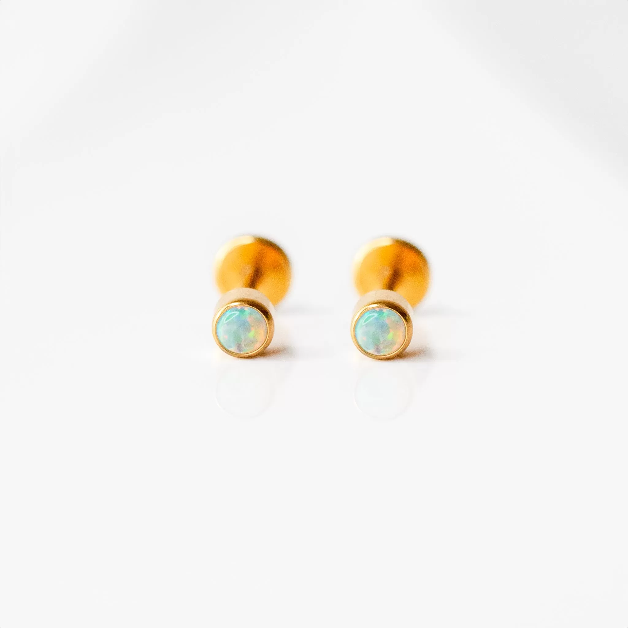 Aurora Round Opal Bezel Set Flat Back Sleeper Earrings