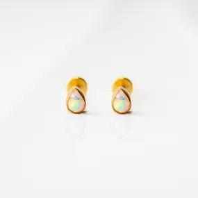 Aurora Teardrop Opal Bezel Set Flat Back Sleeper Earrings