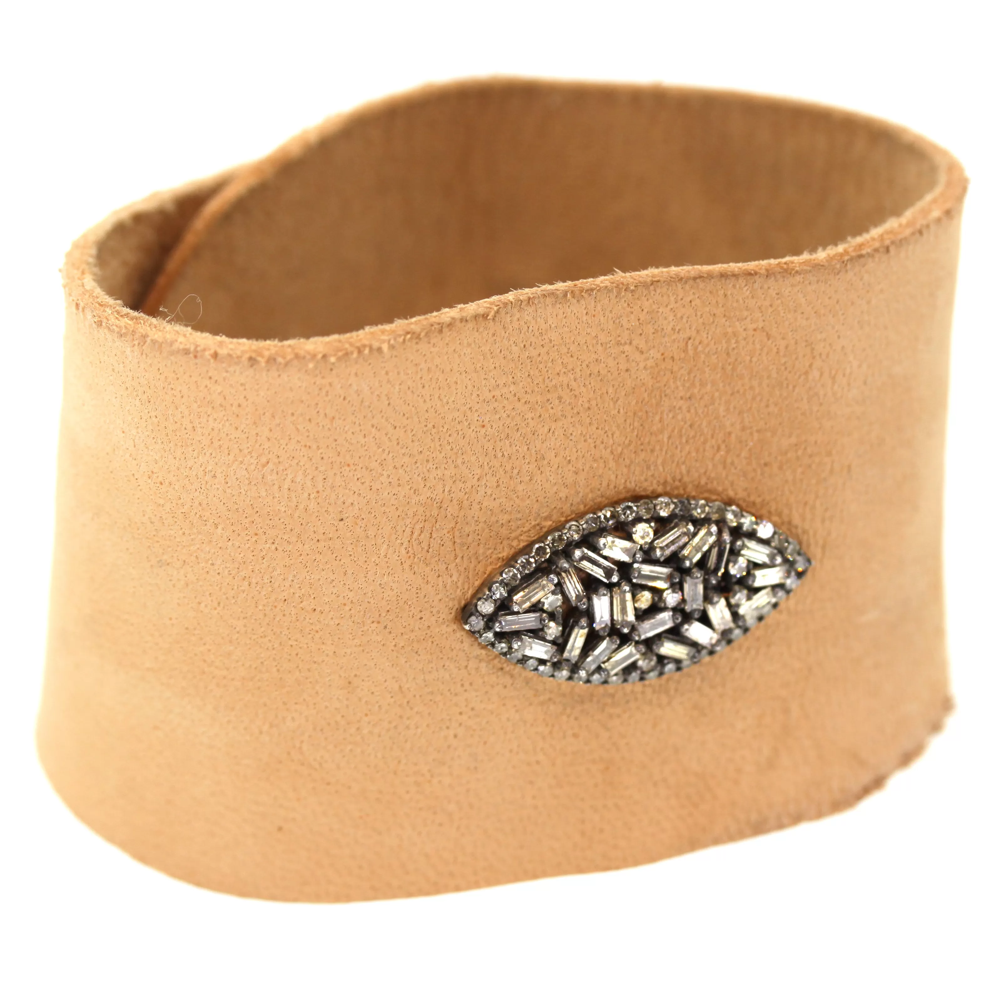 Baguette Diamond Leather Cuff Bracelet