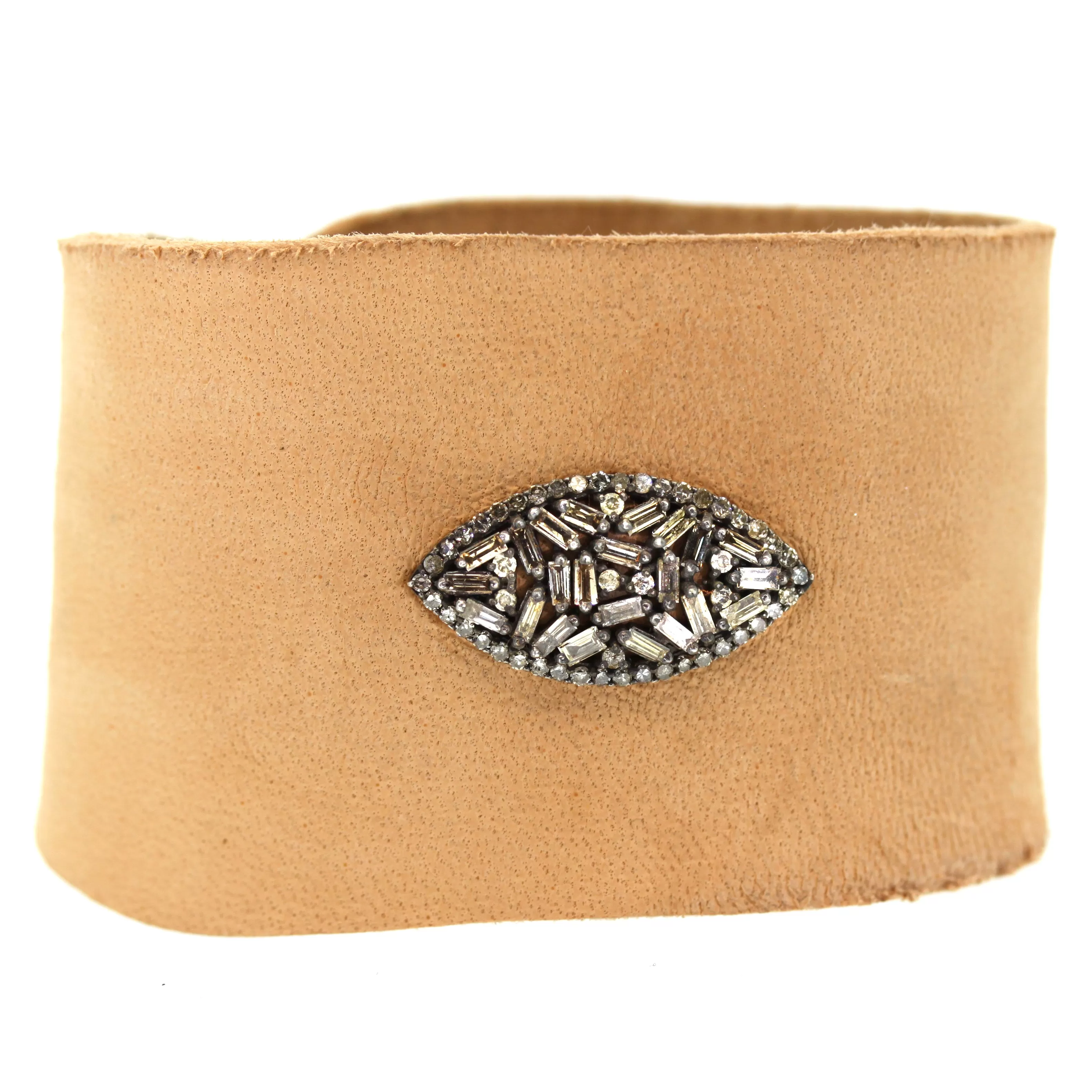 Baguette Diamond Leather Cuff Bracelet