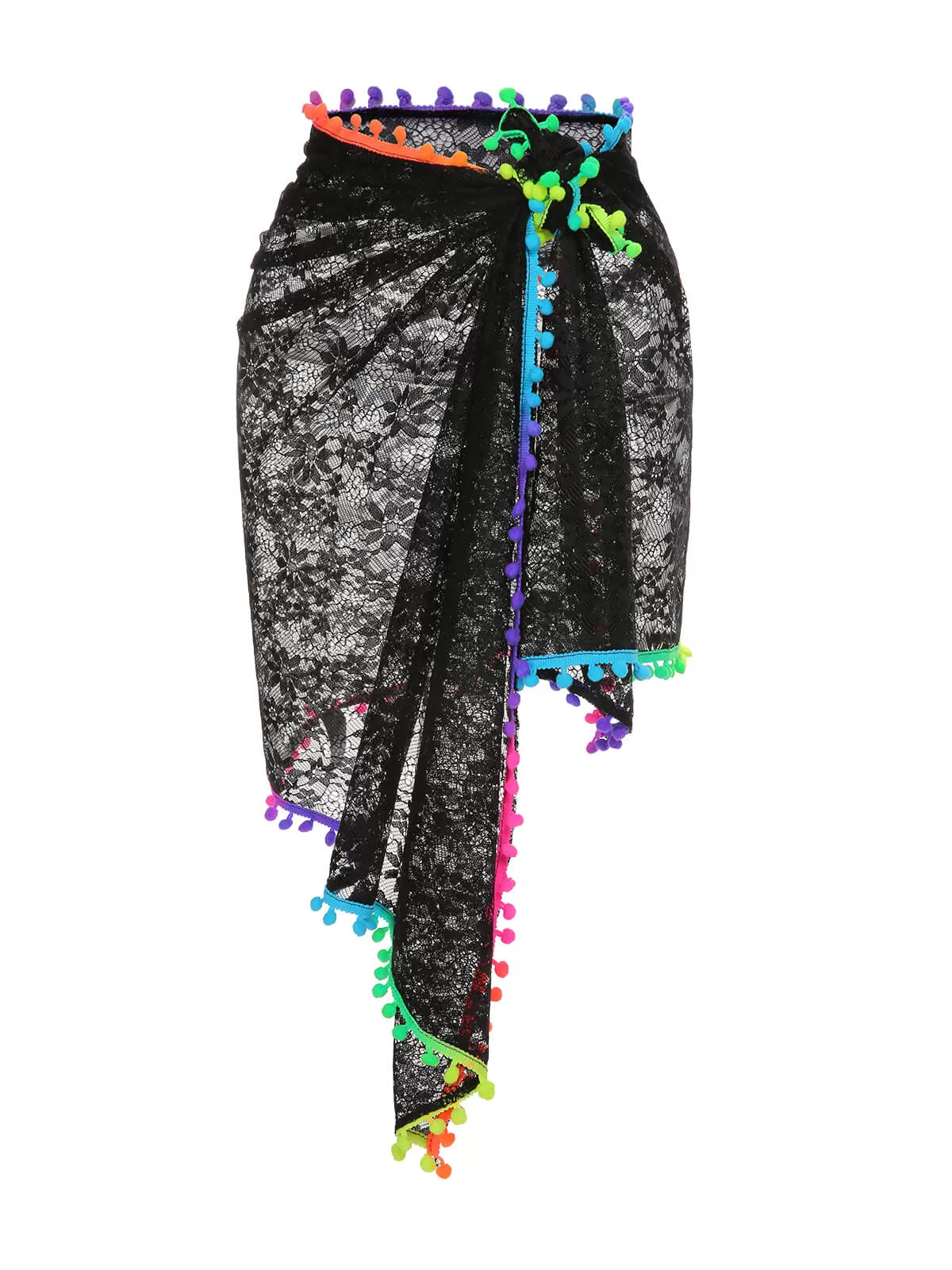 Black 1960s Colorful Tassel Lace Cover-Up