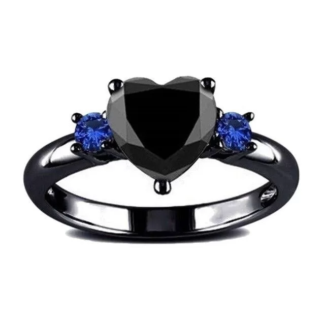 Black Celtic Dragon Inlay Tungsten Carbide and Black Heart Cubic Zirconia Wedding Ring Set