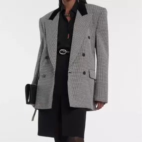 Black Stand Collar Long Sleeves Hollow Out Office Lady Autumn Warm Blazer