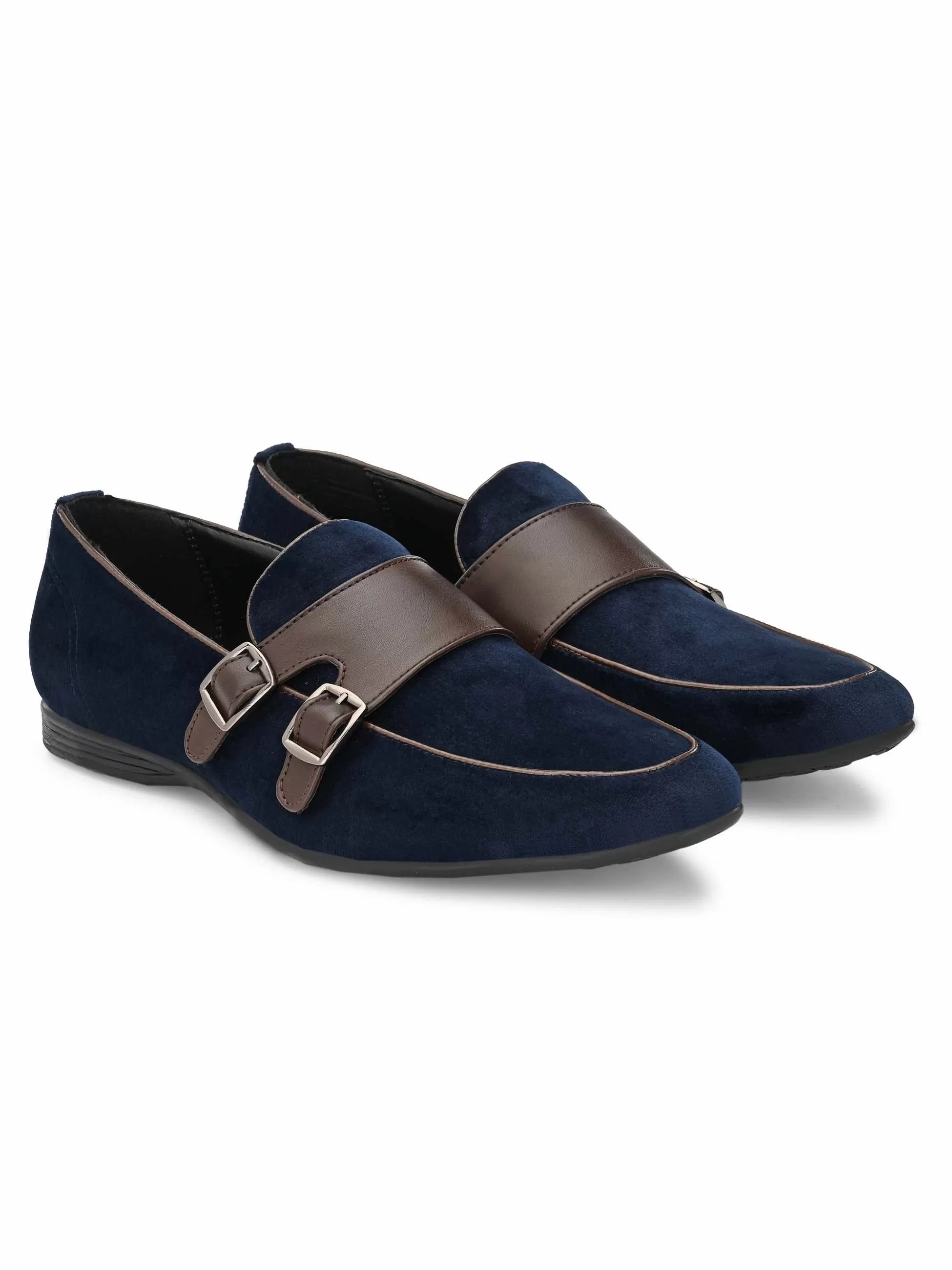 Blue Double Monk Leather Loafers