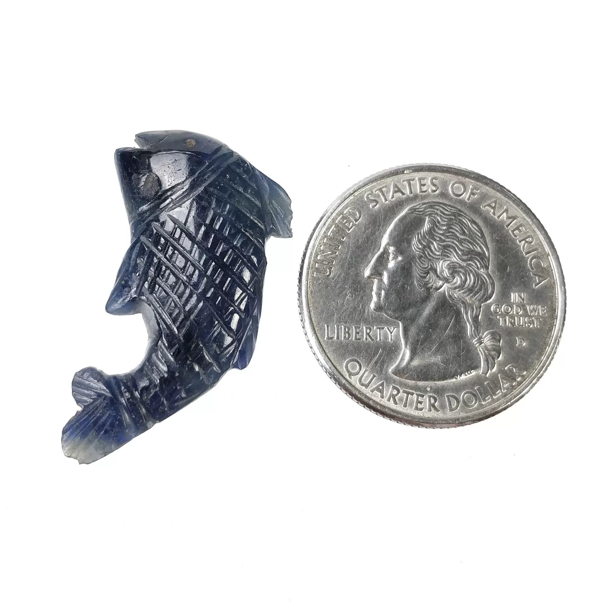 BLUE SAPPHIRE Gemstone Carving : 22.75cts Natural Untreated Unheated Sapphire Hand Carved Fish 31*17mm (With Video)