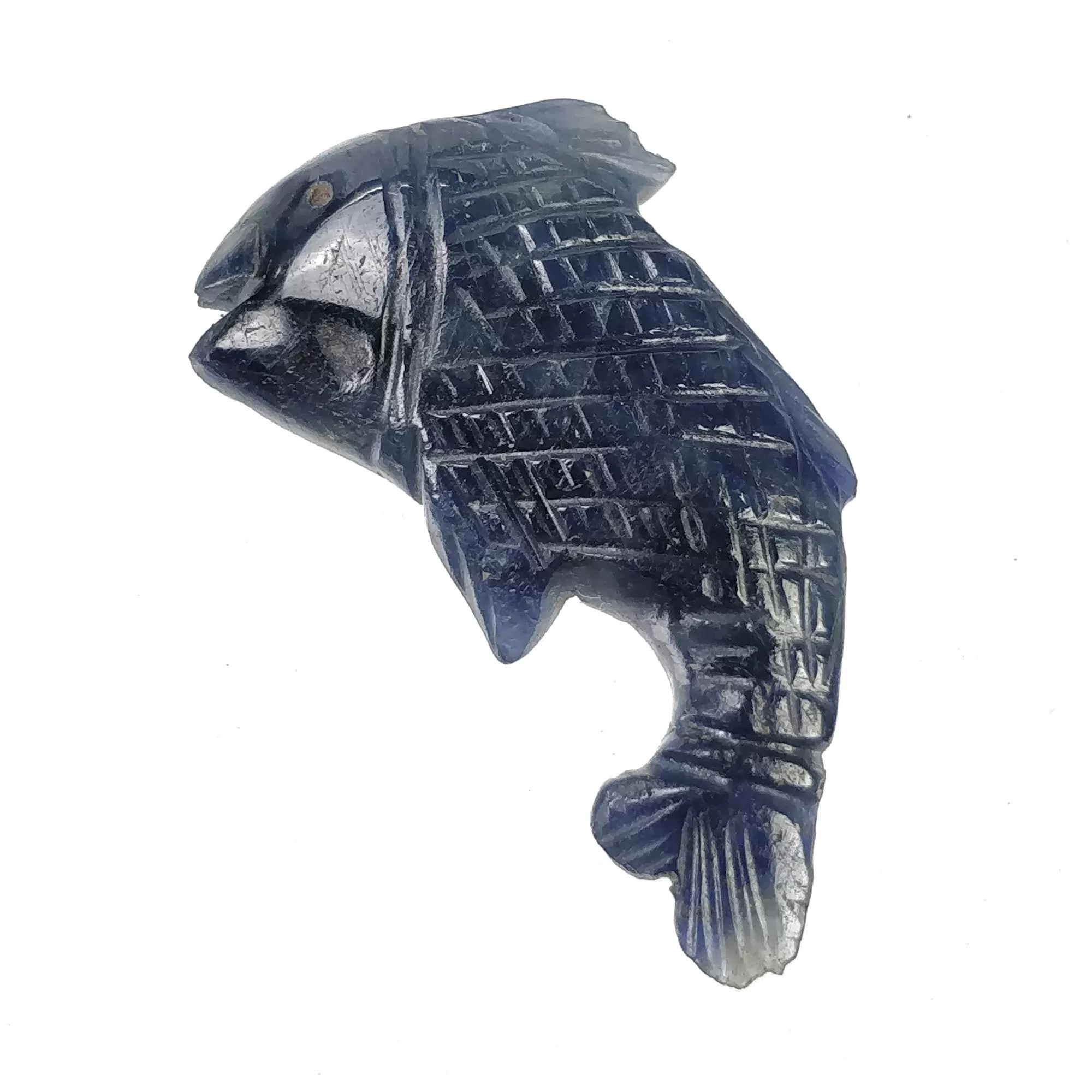 BLUE SAPPHIRE Gemstone Carving : 22.75cts Natural Untreated Unheated Sapphire Hand Carved Fish 31*17mm (With Video)