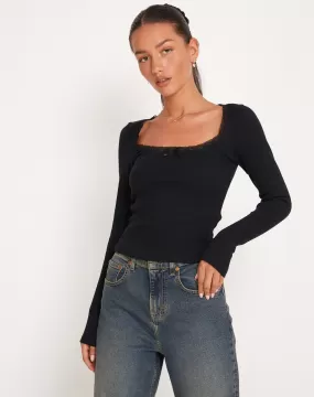 Bovita Long Sleeve Top in Rib Black