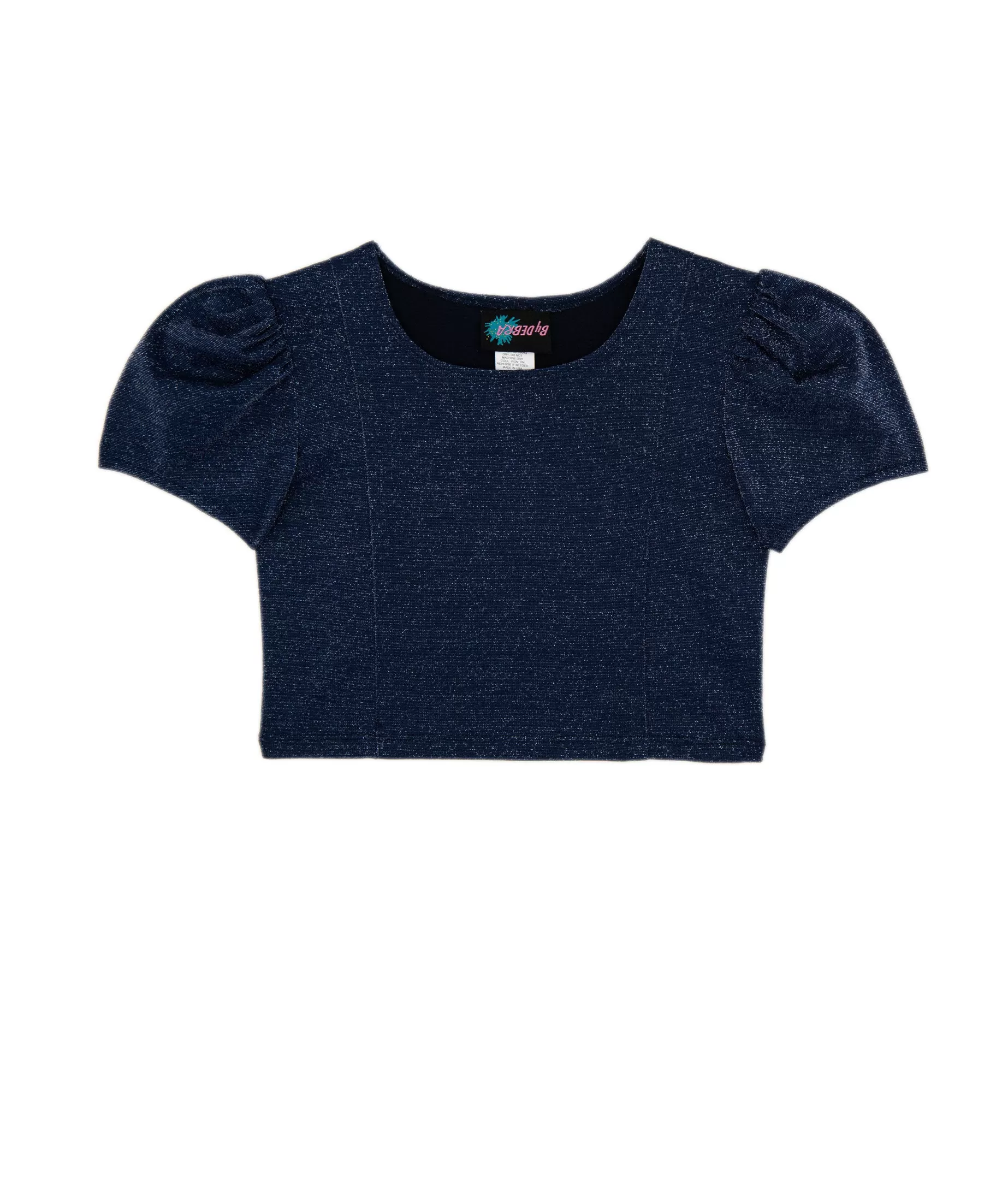 By Debra Girls Navy/Silver Puff Sleeve Top