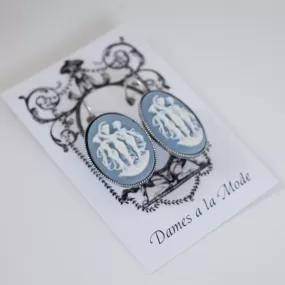 Cameo Earrings - Blue and White Three Graces - Large