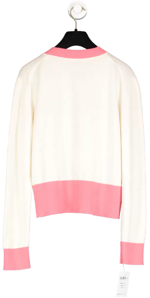 Chanel Cream / Coral 100% Cashmere Logo Cardigan With Logo Buttons FR42 UK 12