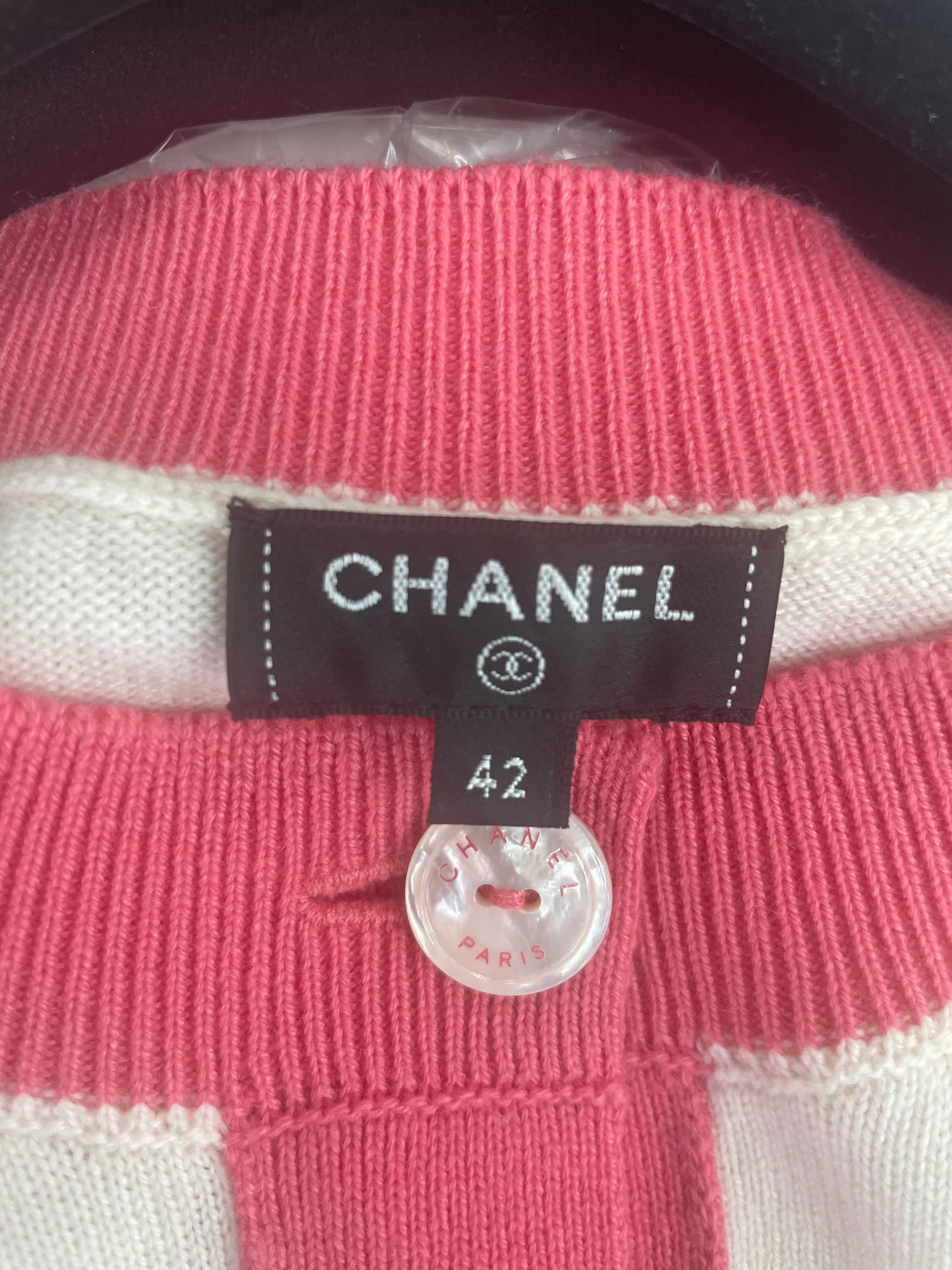 Chanel Cream / Coral 100% Cashmere Logo Cardigan With Logo Buttons FR42 UK 12