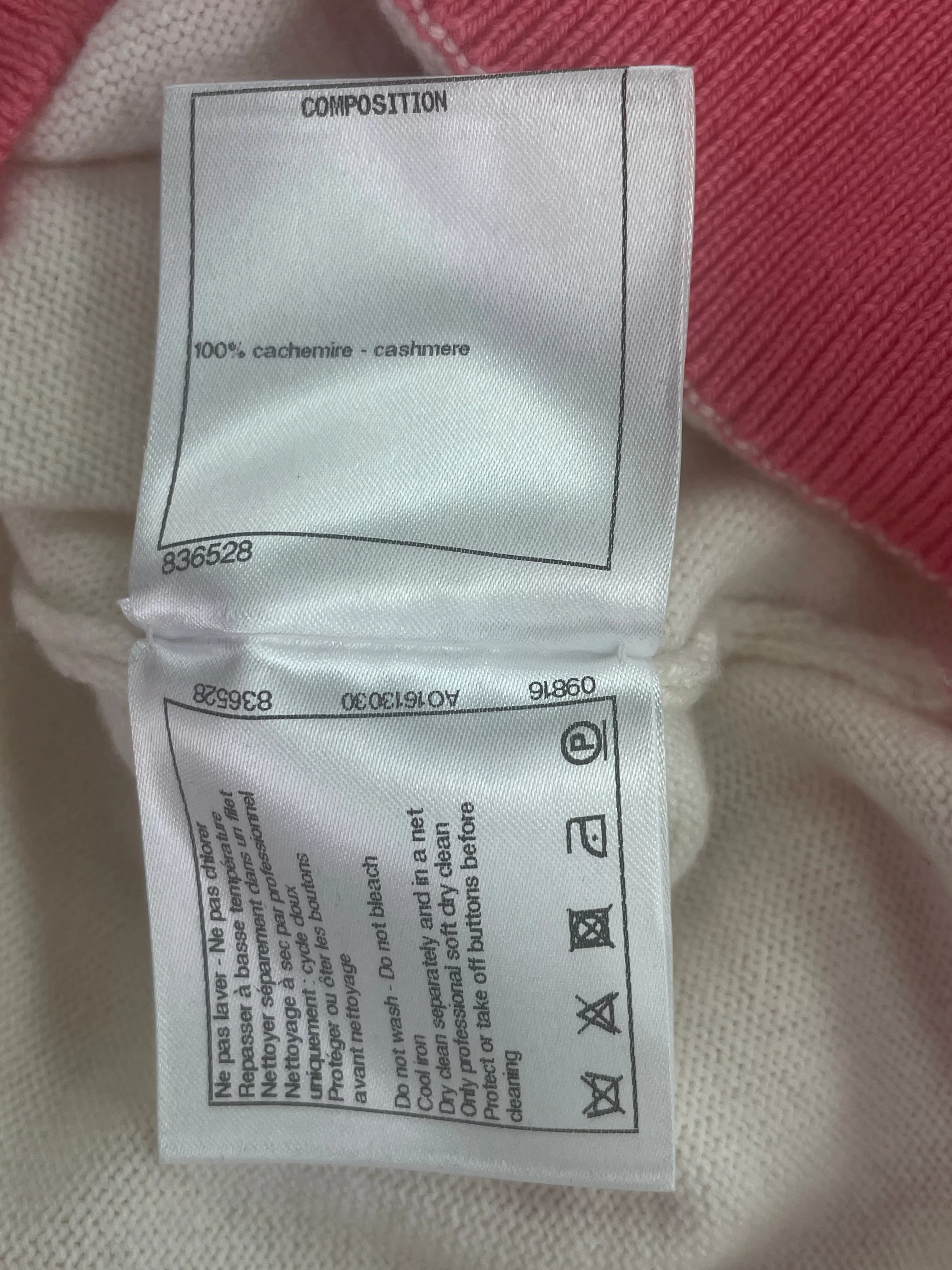 Chanel Cream / Coral 100% Cashmere Logo Cardigan With Logo Buttons FR42 UK 12