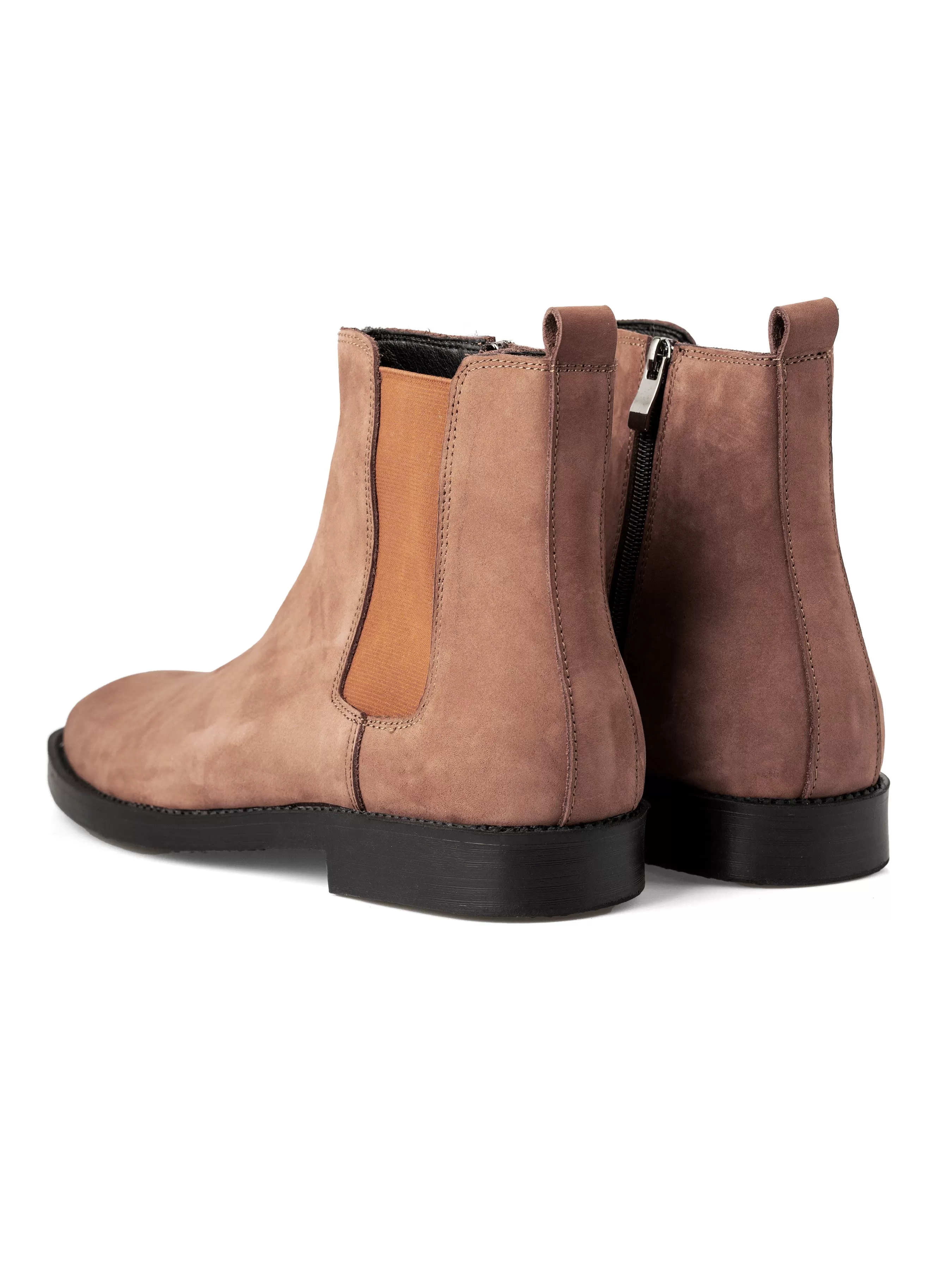 Chelsea Boots With Zipper - Cinnamon Brown Nubuck Leather (Crepe Sole)