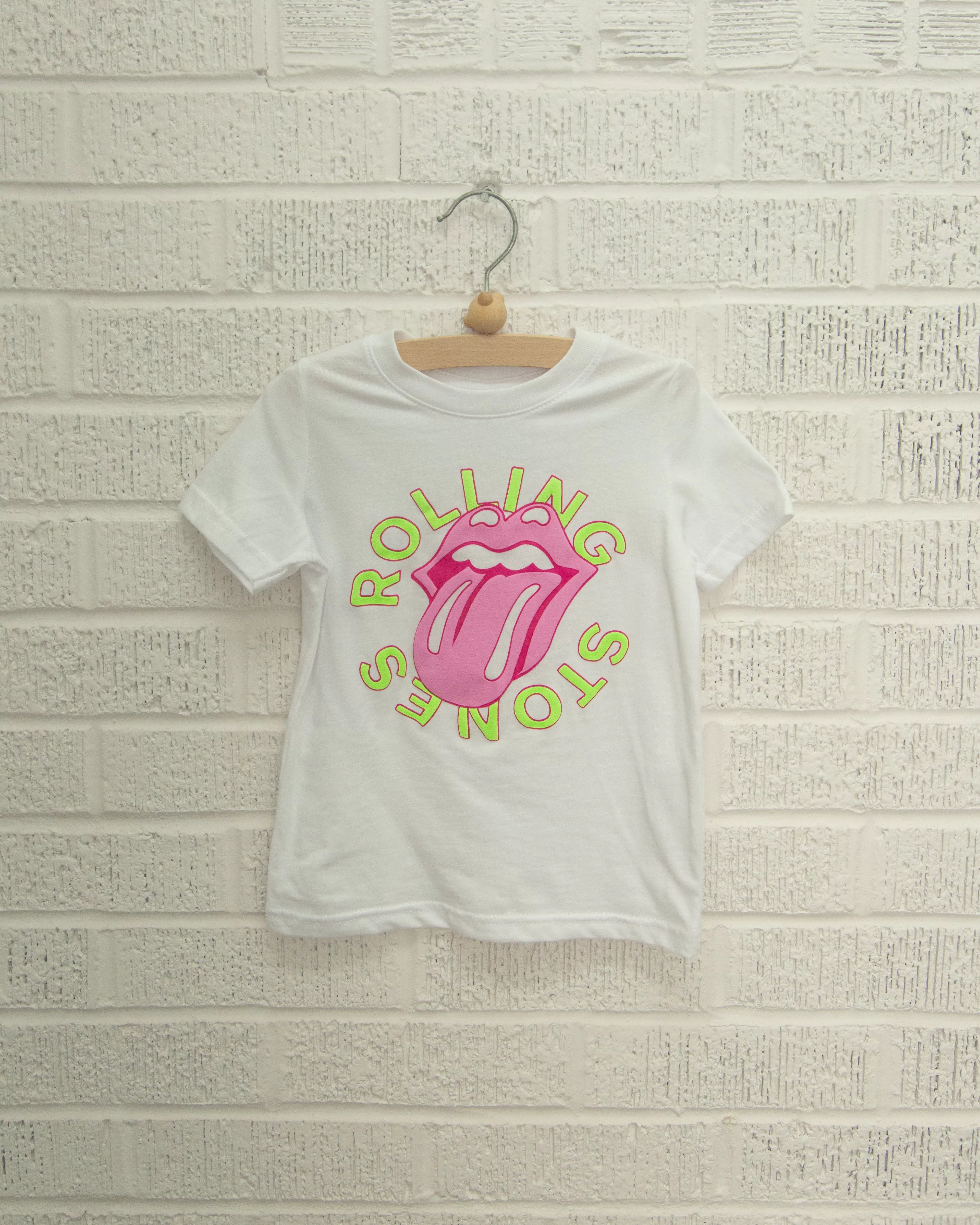 Children's Rolling Stones Neon Puff Classic Lick White Tee