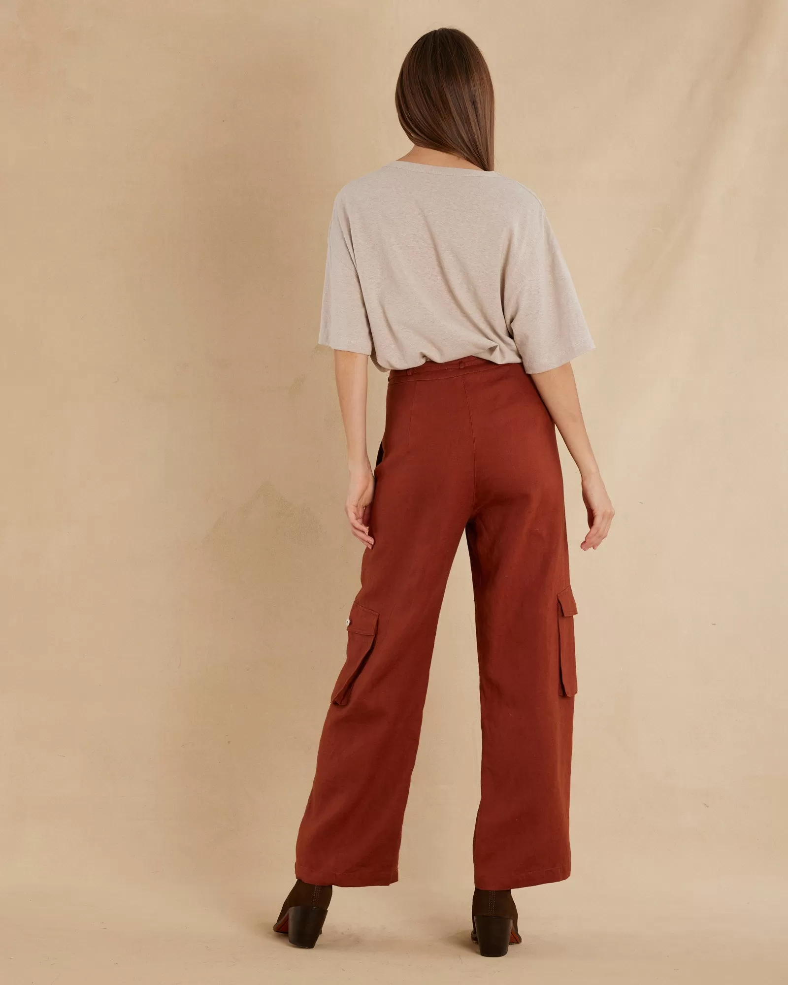 Ciel Linen Cargo Pant - Rust