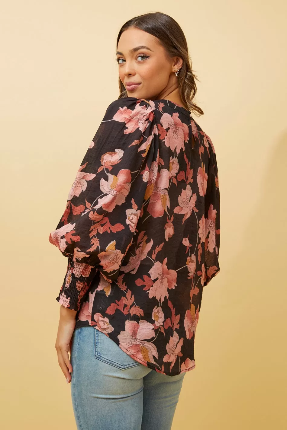 CLASSIC BALLOON SLEEVE FLORAL TOP