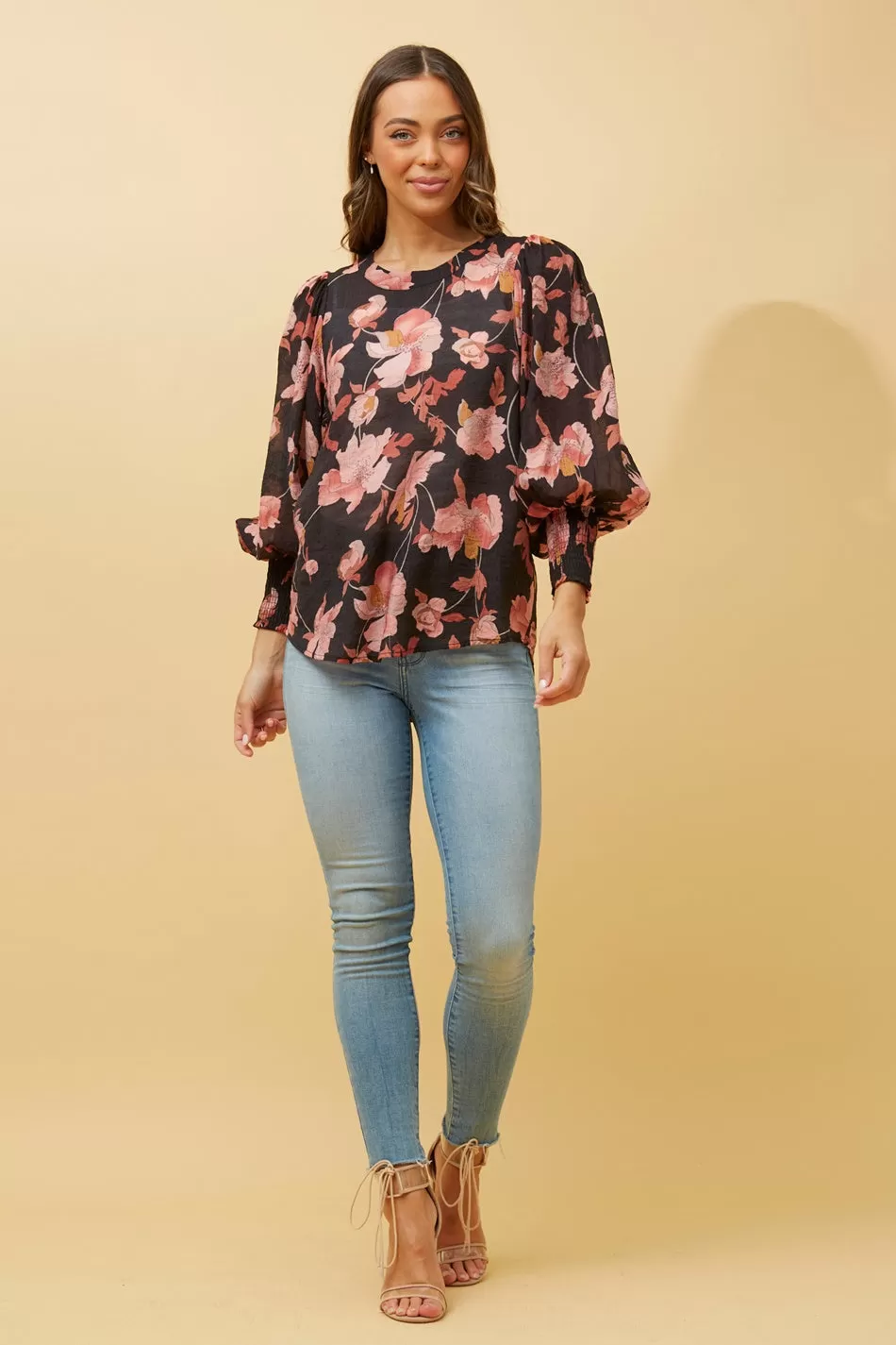 CLASSIC BALLOON SLEEVE FLORAL TOP