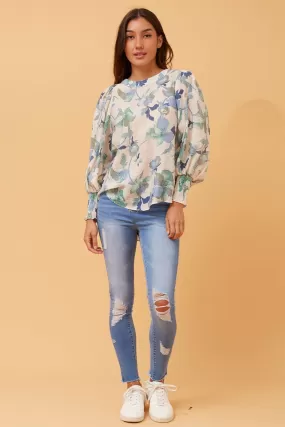 CLASSIC BALLOON SLEEVE FLORAL TOP