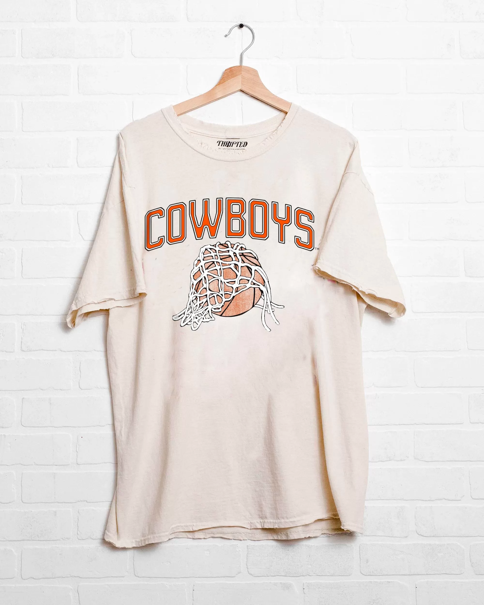 Cowboys Basketball Fling Puff Ink Off White Thrifted Tee