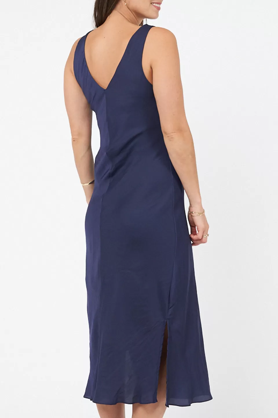 Cowl Neck Satin Navy Midi Slip Dress