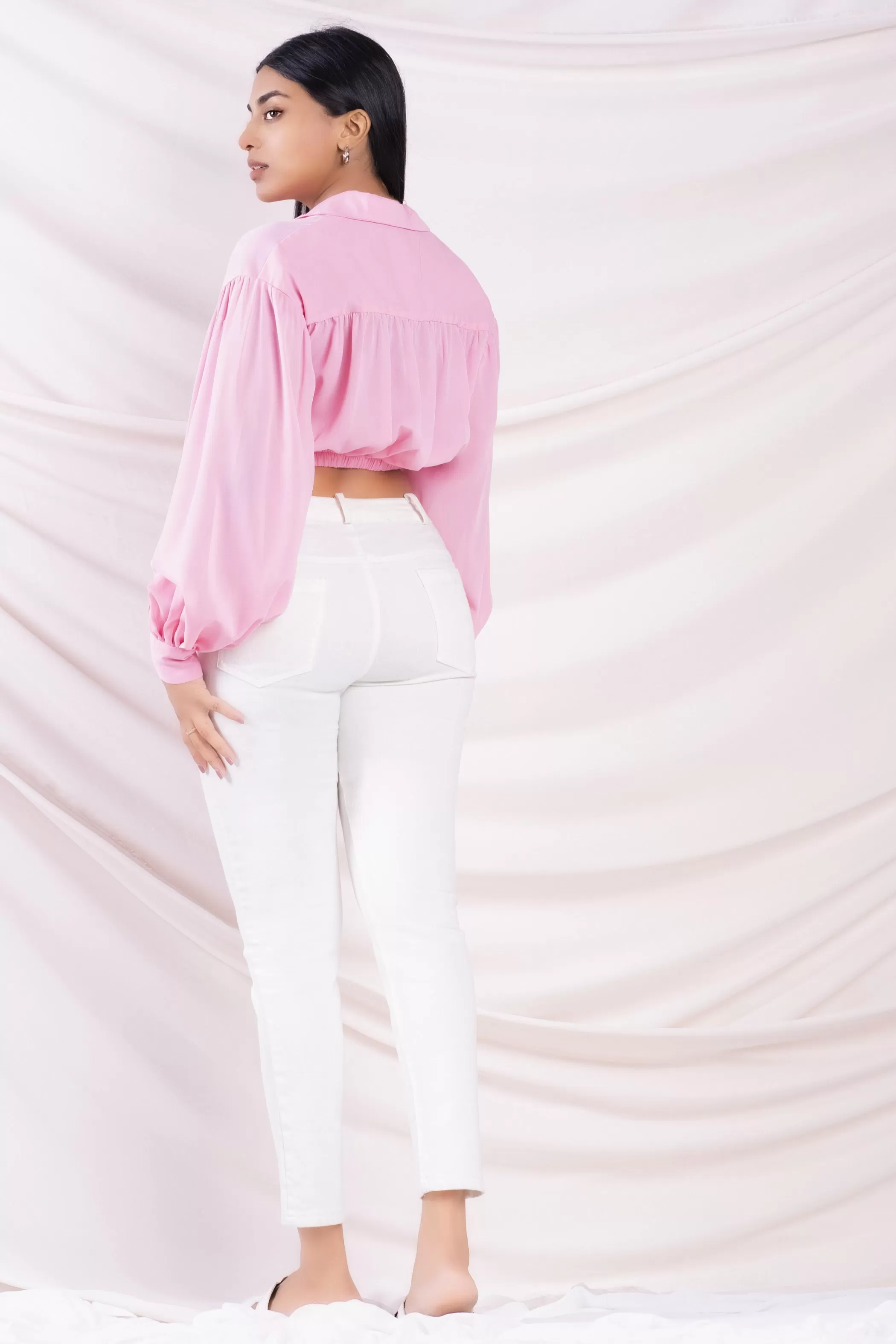 Cropped Balloon Sleeve Top