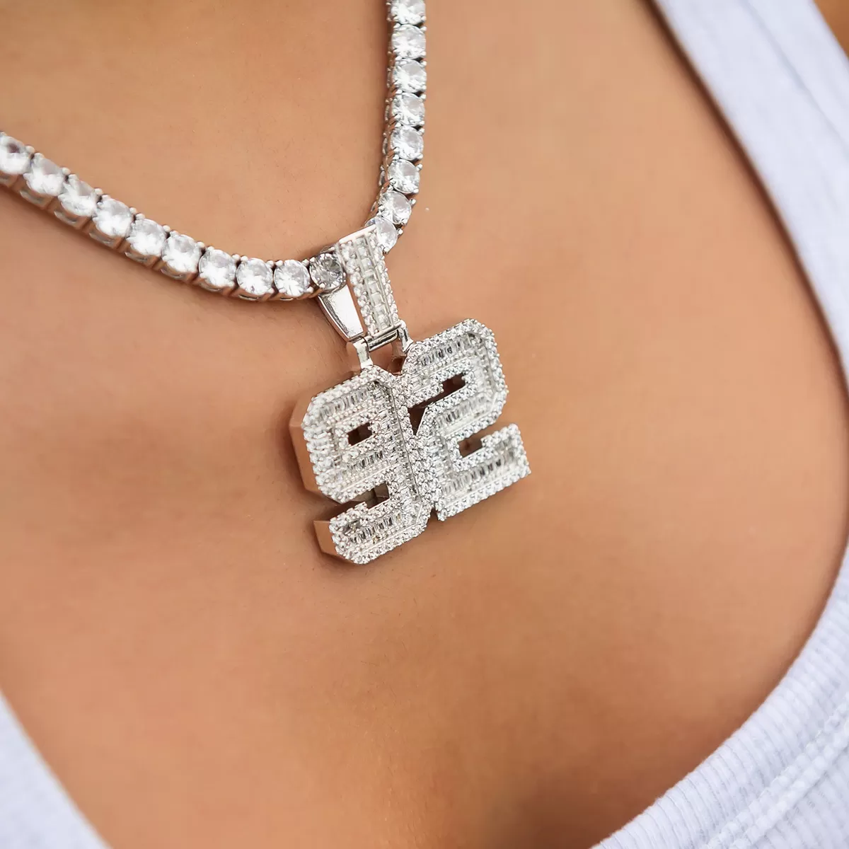 Custom Iced Number Baguette Pendant